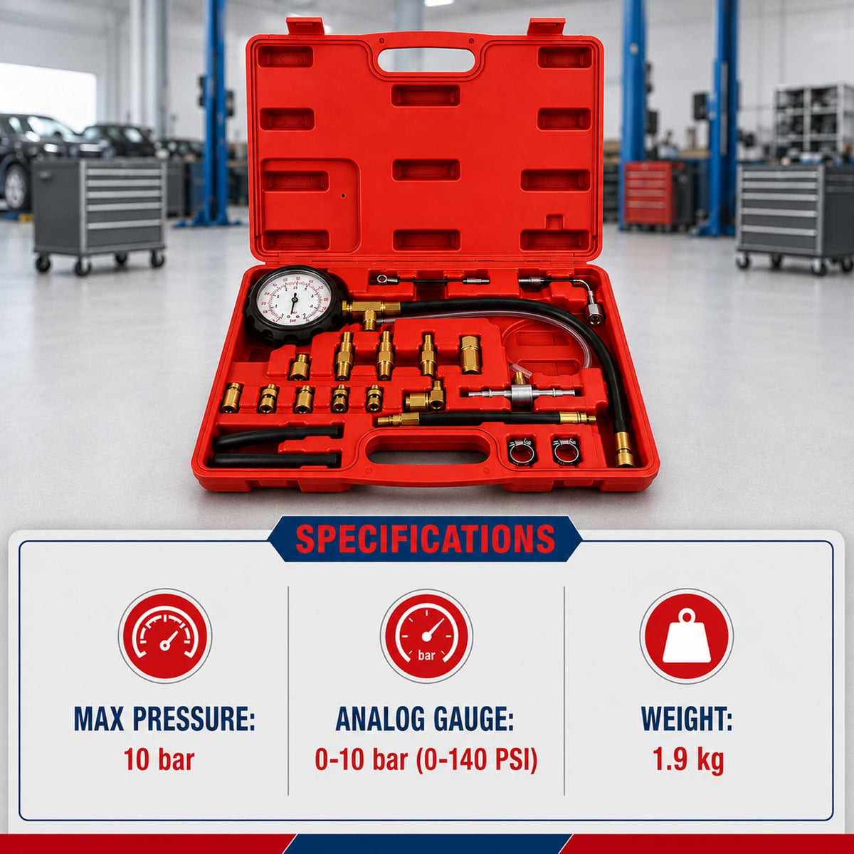 Tester tlaku paliva, sada 21ks, Gebo Tools