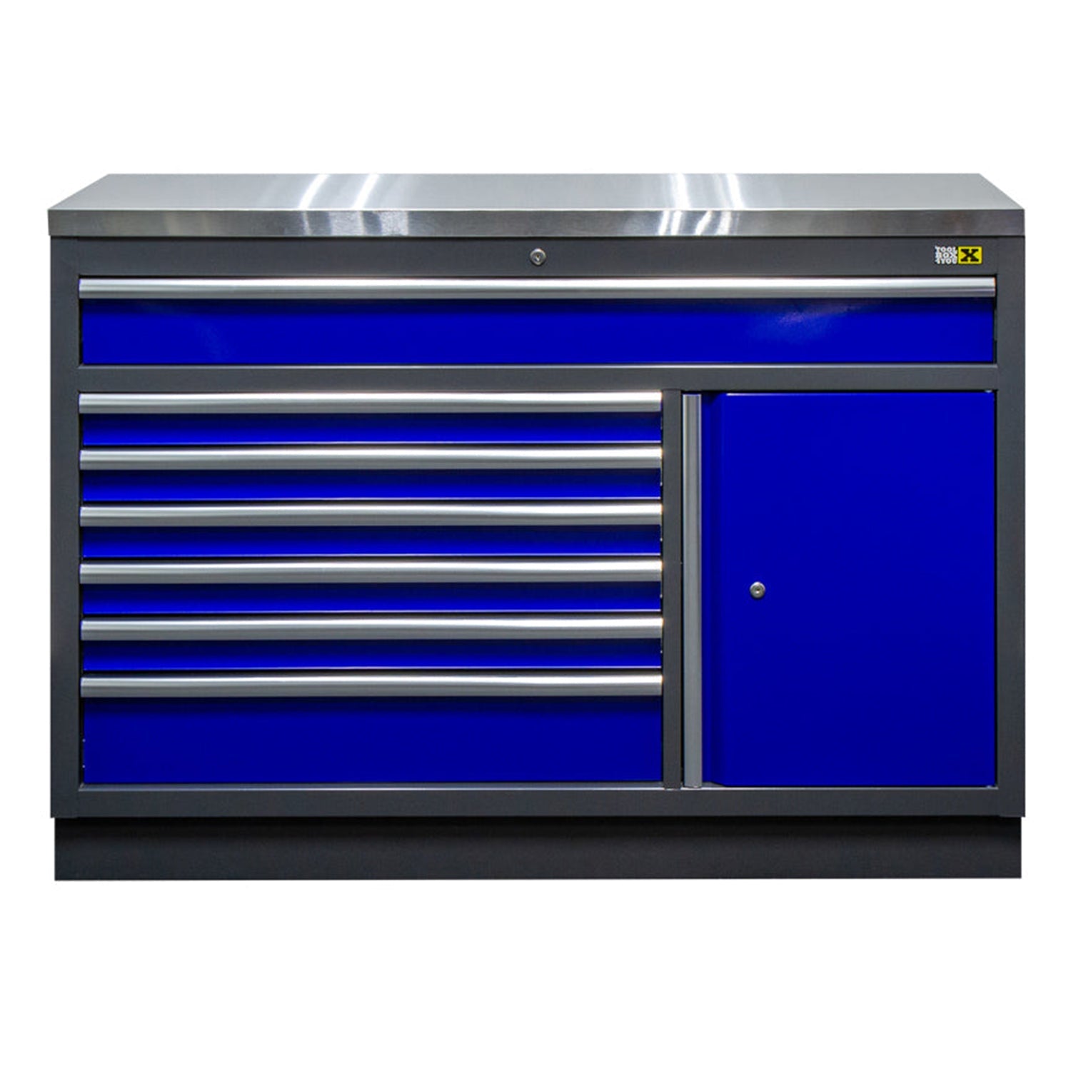 Kovová dielenská skrinka, široká, so 7 zásuvkami a kovovou pracovnou doskou 136 x 94,5 x 46cm