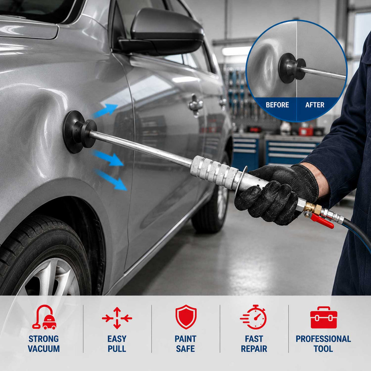 Pneumatický vyťahovač preliačin - reverzné kladivo s prísavkou, Gebo Tools