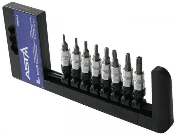 Sada Torx nástrčných kľúčov - bitov, s otvorom, 1/4'', T8 - T40, 8ks