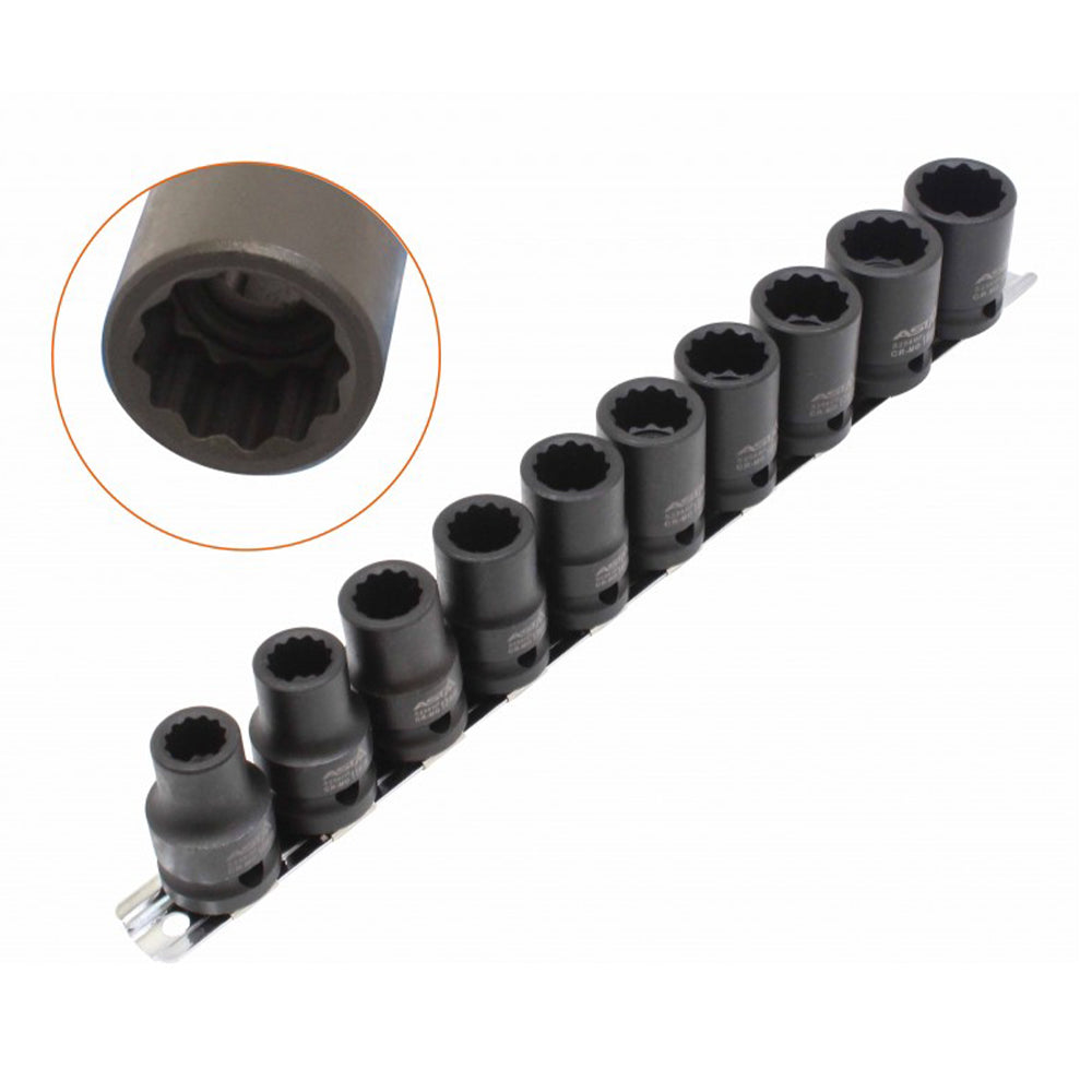 Sada 10 krátkych rázových dvanásťhranných nástrčiek 1/2