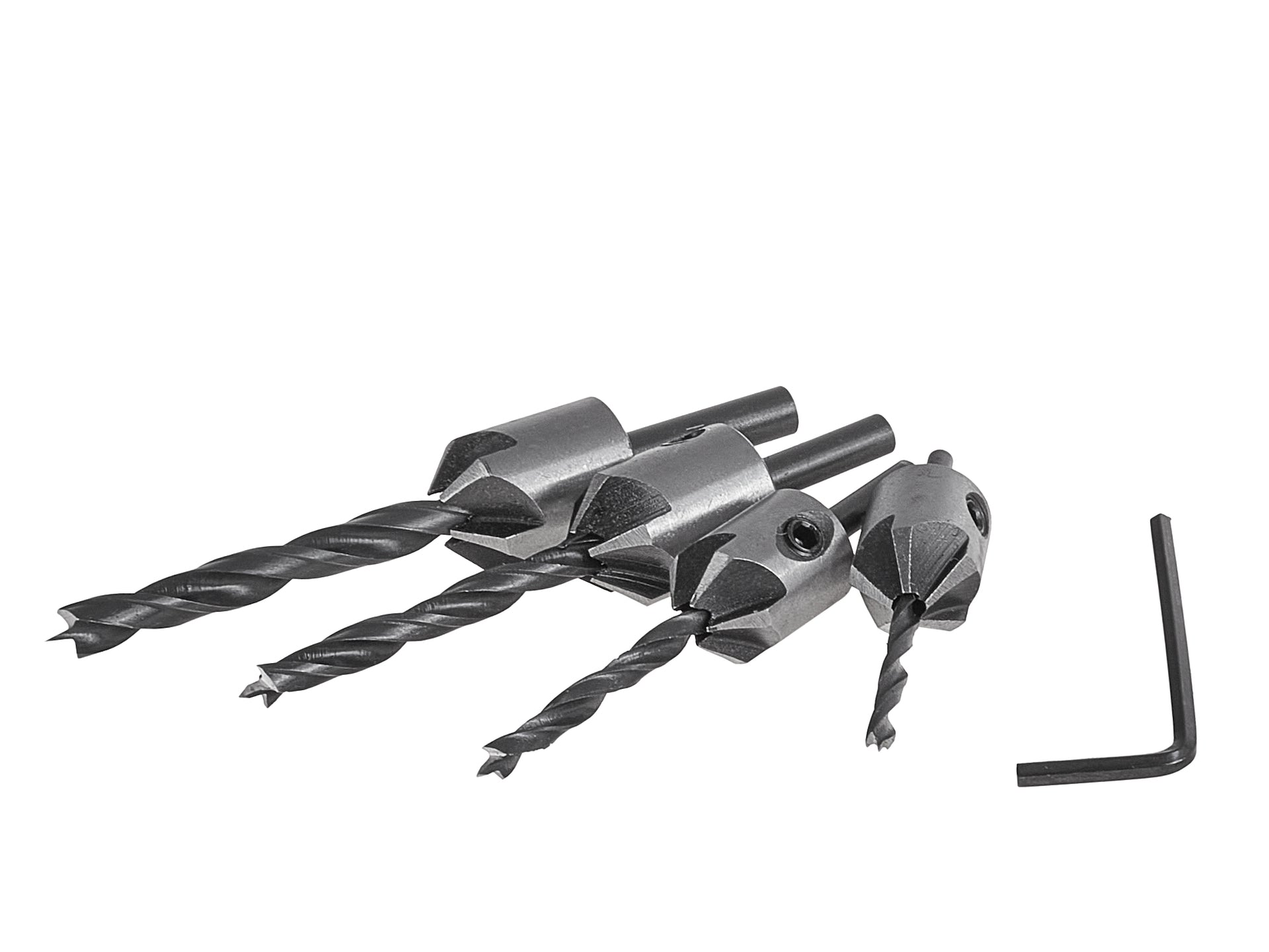 Sada 5 zápustných vrtákov do dreva so záhlbníkom