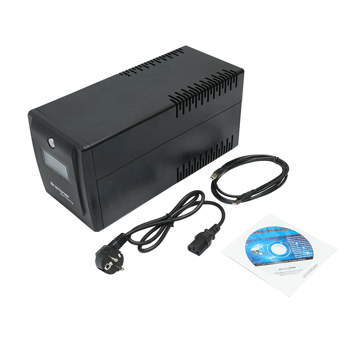 Záložný zdroj UPS 1000VA/600W, batérie 2x7,5Ah, 4 zásuvky Schuko, LCD, USB Breckner Germany