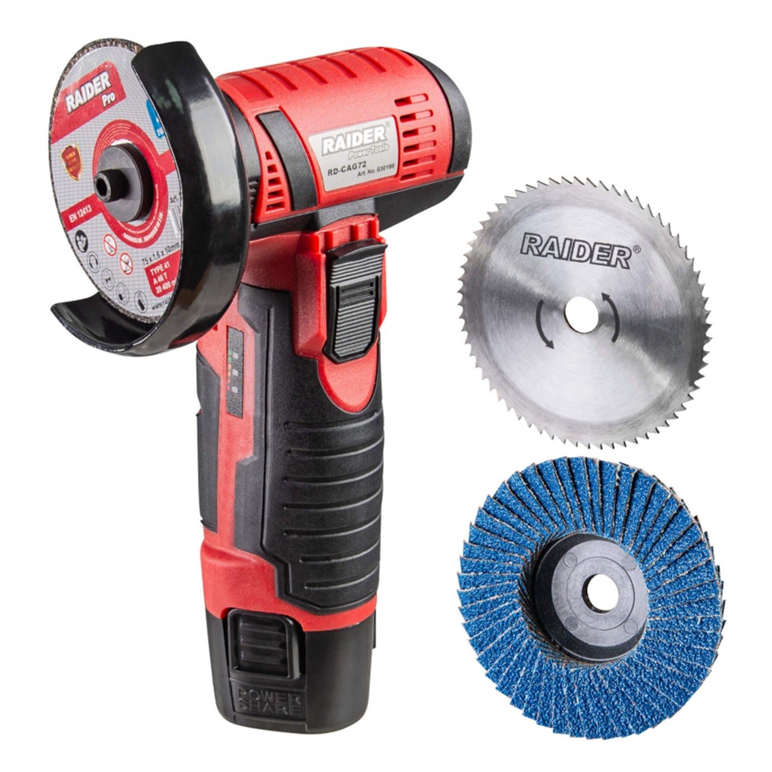 Uhlová brúska s akumulátorom 12 v 2 ah 75x10 mm raider