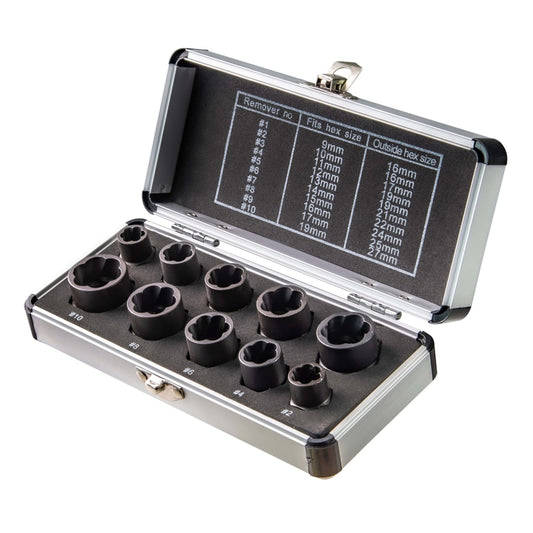 Sada 10 nástrčných kľúčov na odstraňovanie opotrebovaných skrutiek 3/8'', 9 - 19mm Topmaster