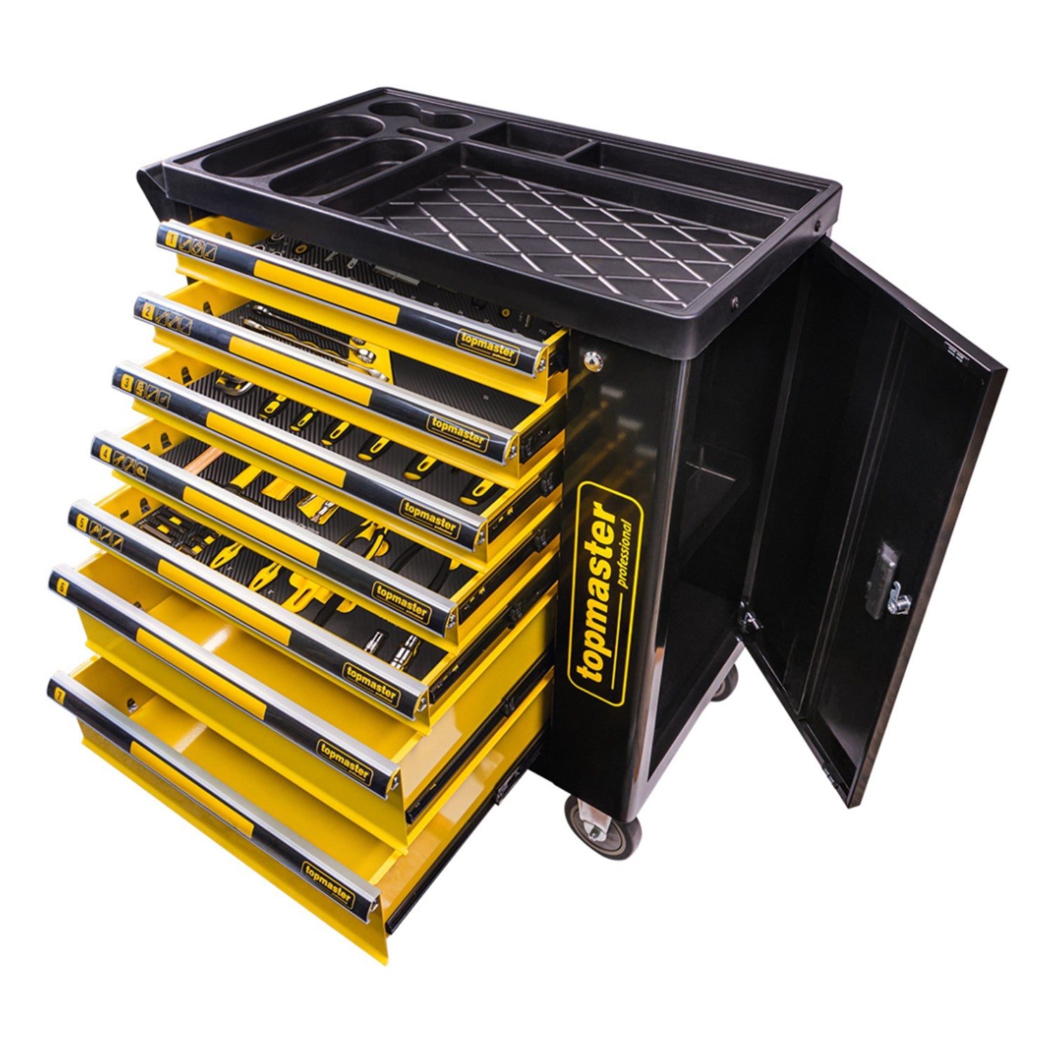 Profesionálna skrinka - dielenský vozík s náradím, so 7 zásuvkami, 5 vložiek, 219ks náradia - Topmaster Pro