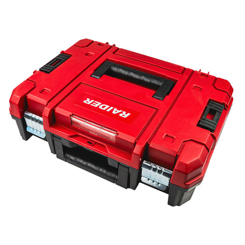 Plastový kufrík na náradie, systém Multibox, vonkajšie rozmery 44 × 33 × 14cm, Raider