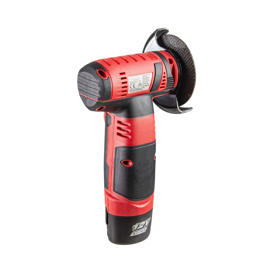 Uhlová brúska s akumulátorom 12 v 2 ah 75x10 mm raider