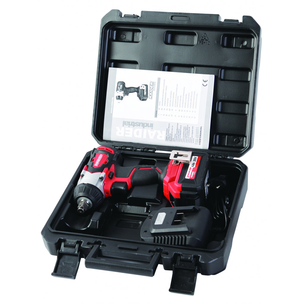Akumulátorový rázový uťahovák 1/2'', 320Nm, 4Ah, 20V Raider Industrial