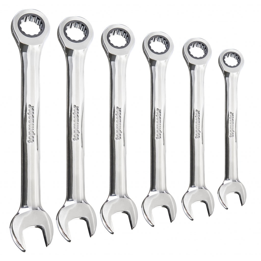 Sada kombinovaných očko-plochých kľúčov s račňou 6ks 8 -17mm Cr-V Topmaster Pro