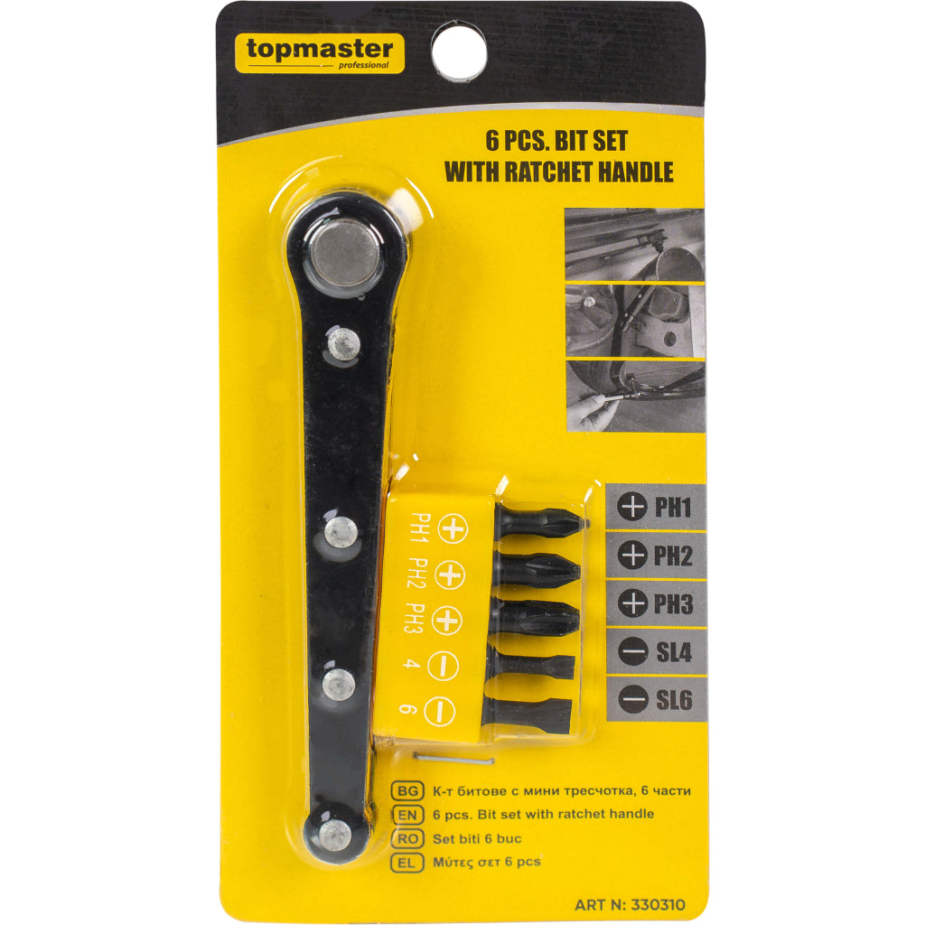 Súprava bitov s račňou, 6ks Topmaster