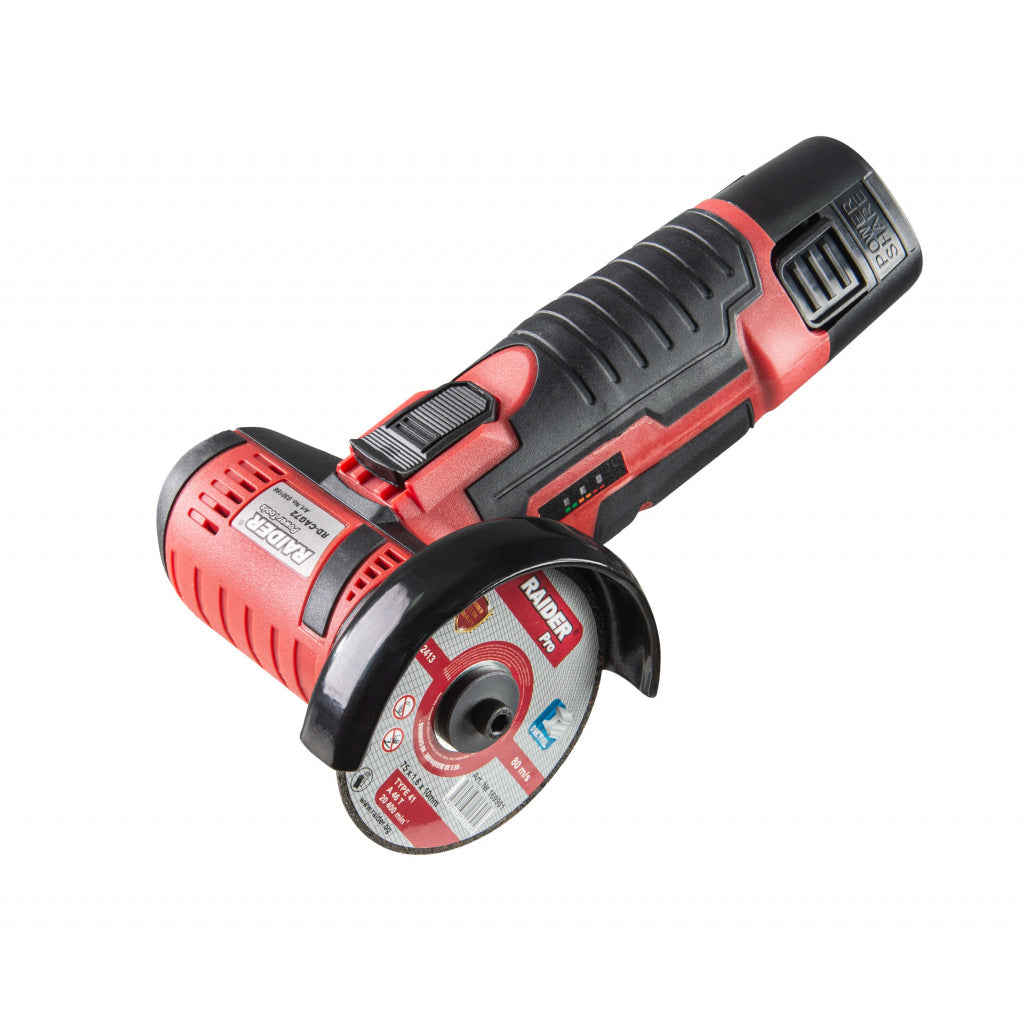 Uhlová brúska s akumulátorom 12 v 2 ah 75x10 mm raider