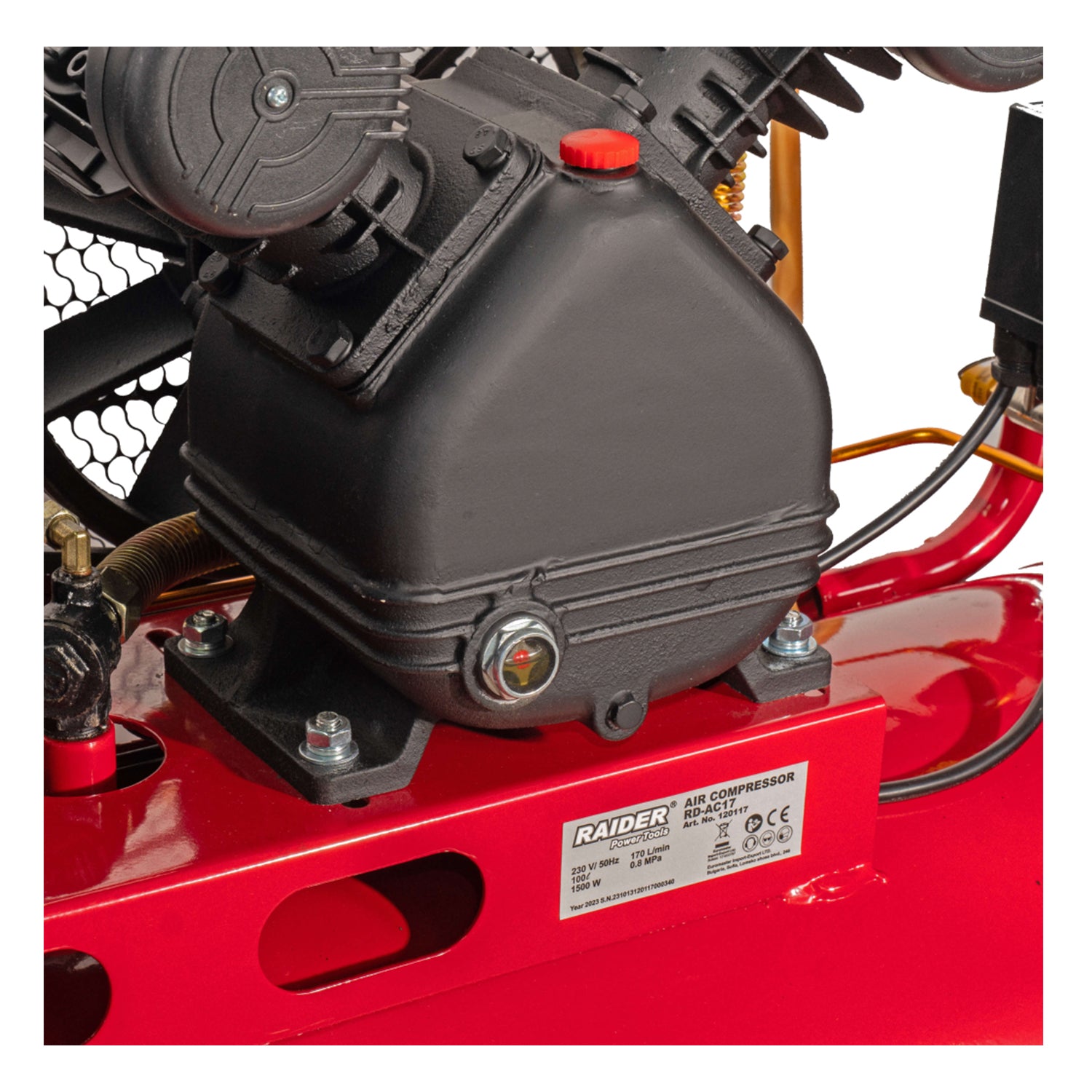 Vzduchový kompresor 100l, 2HP, 1,5kW, 170l/min, 2 piesty, 8bar, 220V Raider