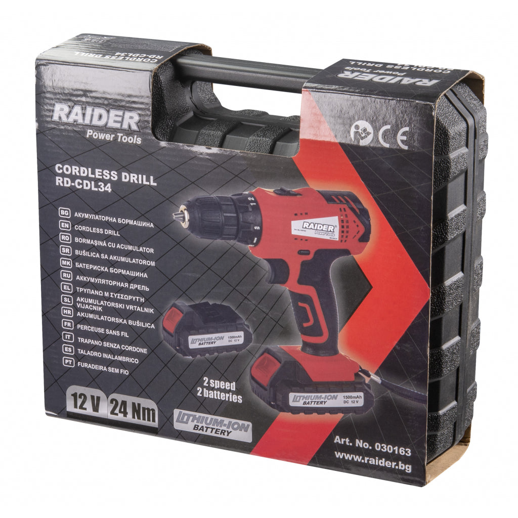 Akumulátorová vŕtačka - skrutkovač 28Nm, 12V, 2x1,5Ah Raider RD-CDL34