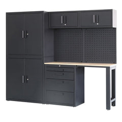 Premium zostava dielenského nábytku, kovová, 8 dielov, matná čierna