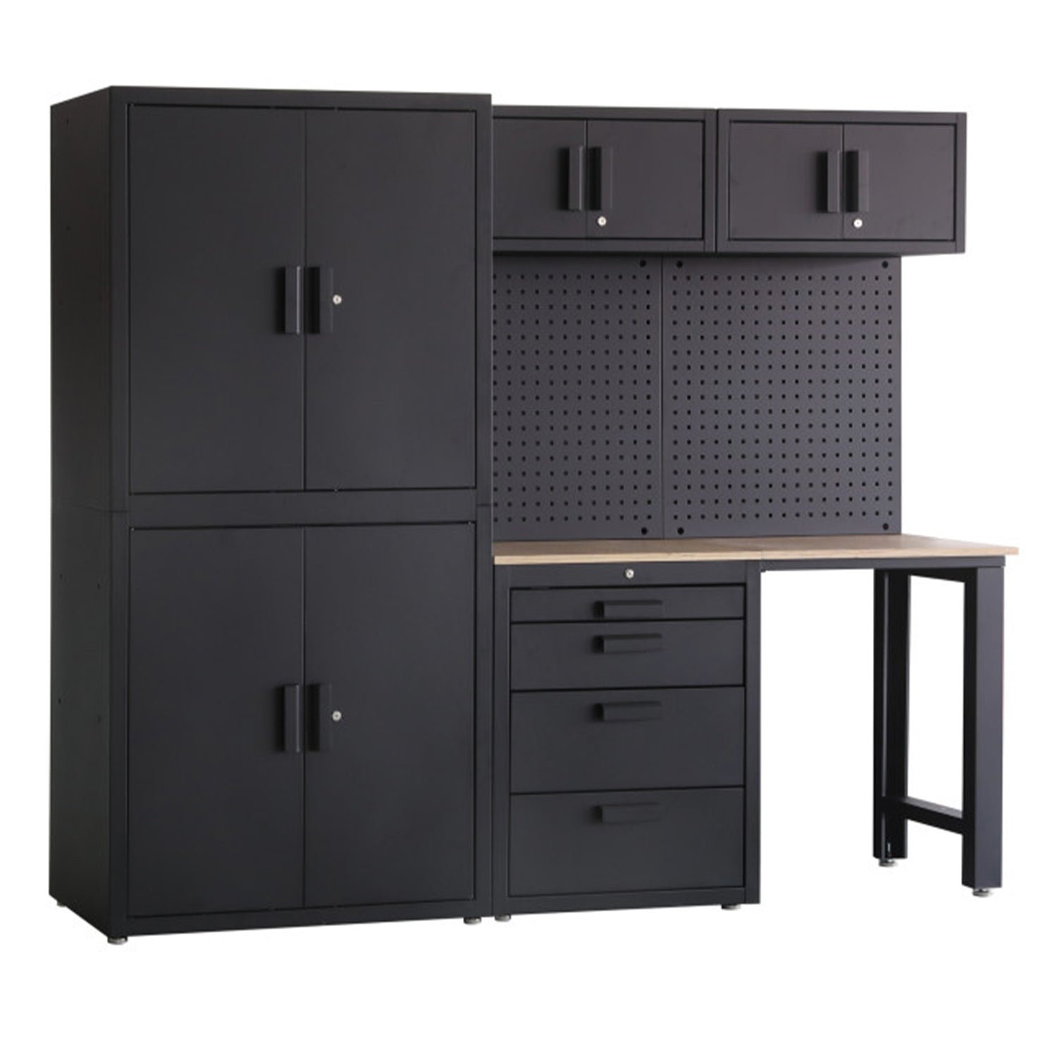 Premium zostava dielenského nábytku, kovová, 8 dielov, matná čierna