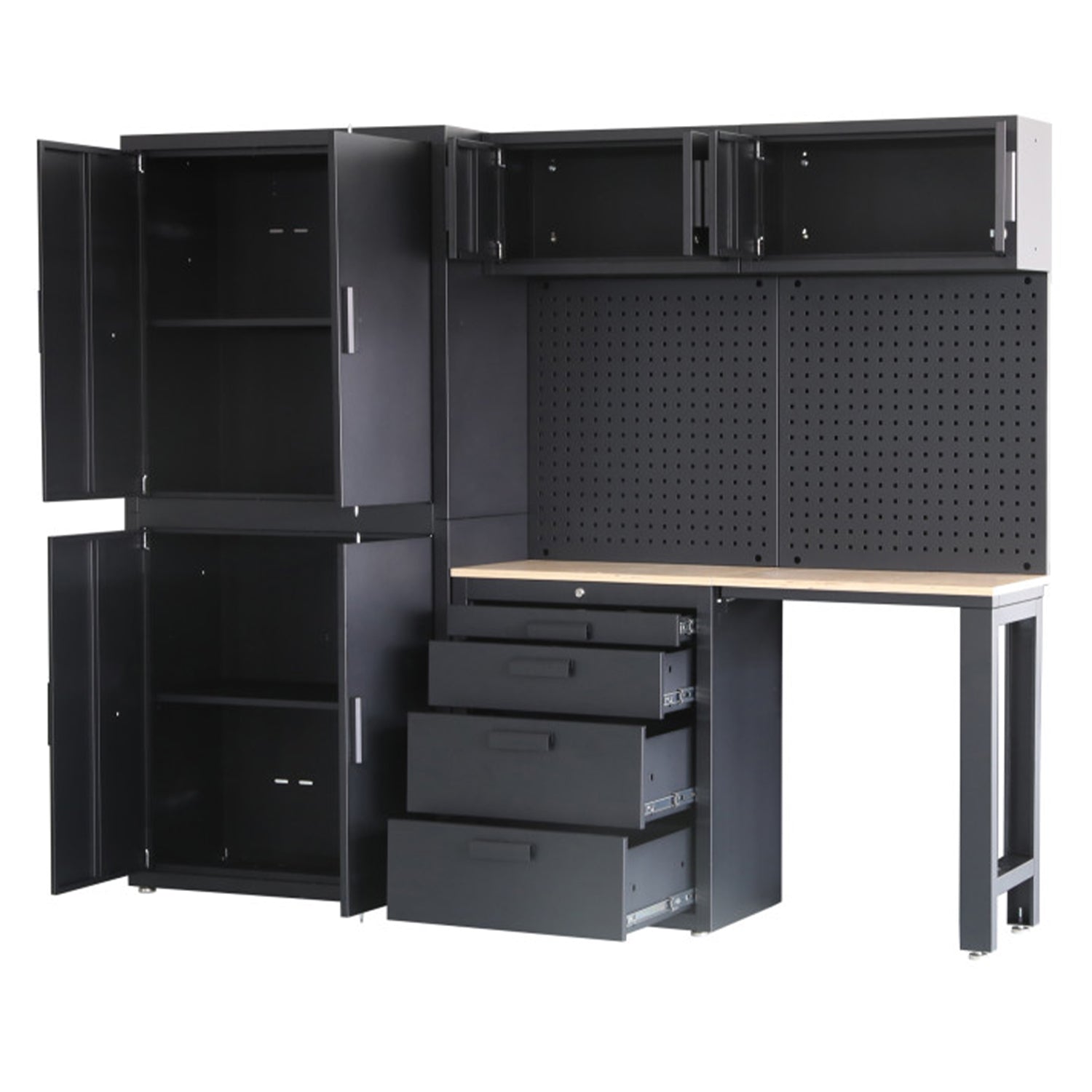 Premium zostava dielenského nábytku, kovová, 8 dielov, matná čierna