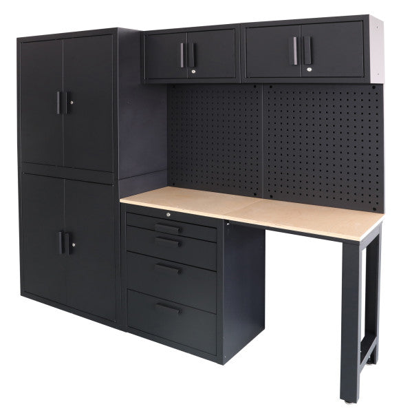 Premium zostava dielenského nábytku, kovová, 8 dielov, matná čierna