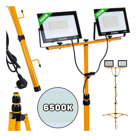 LED pracovná lampa 2 × 100W, 6500K, s nastaviteľným statívom