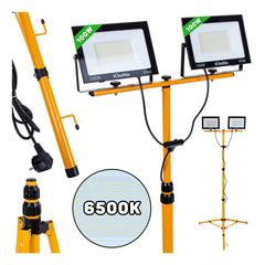 LED pracovná lampa 2 × 100W, 6500K, s nastaviteľným statívom