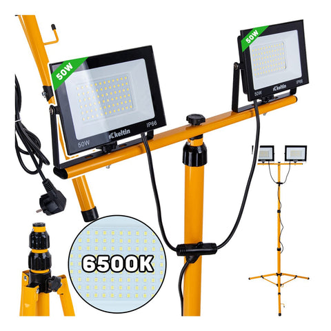 LED pracovná lampa 2 × 50W, 6500K, s nastaviteľným statívom