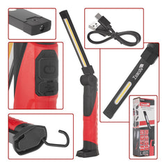 Dielenská pracovná LED COB lampa, skladacia, nabíjateľná, s magnetom a hákom, 5W, 650lm, 2600mAh