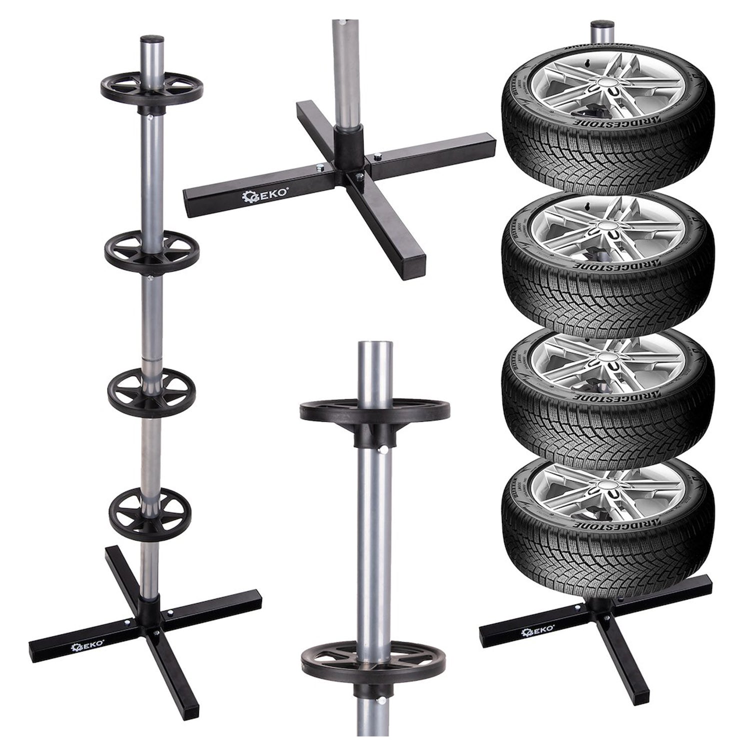 Stojan na skladovanie súpravy 4 automobilových pneumatík GEKO