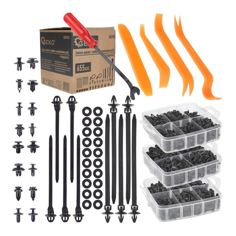 Sada náradia na odstránenie čalúnnických spôn s univerzálnymi klipsami a úchytkami 655 kusov