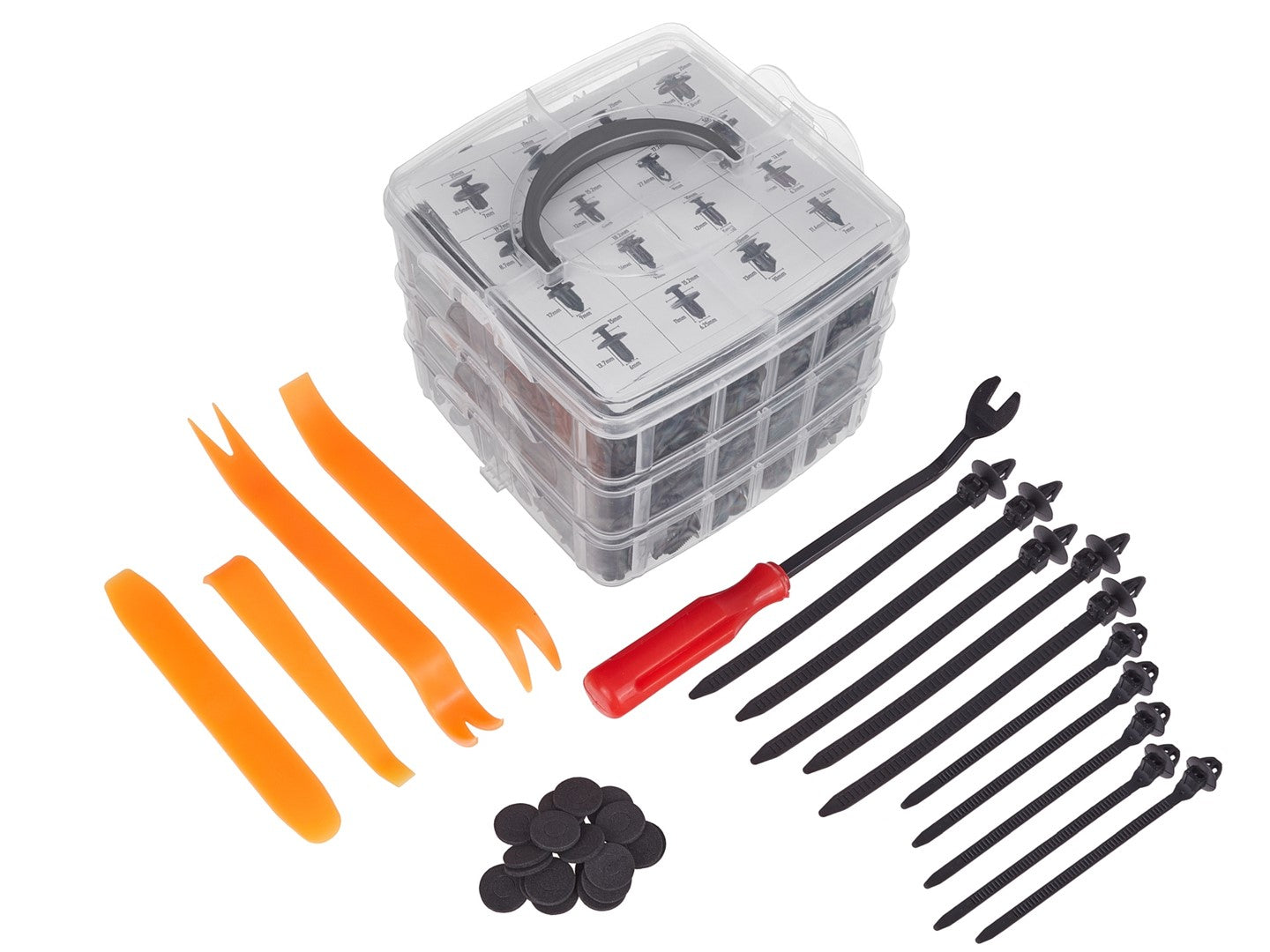 Sada náradia na odstránenie čalúnnických spôn s univerzálnymi klipsami a úchytkami 655 kusov