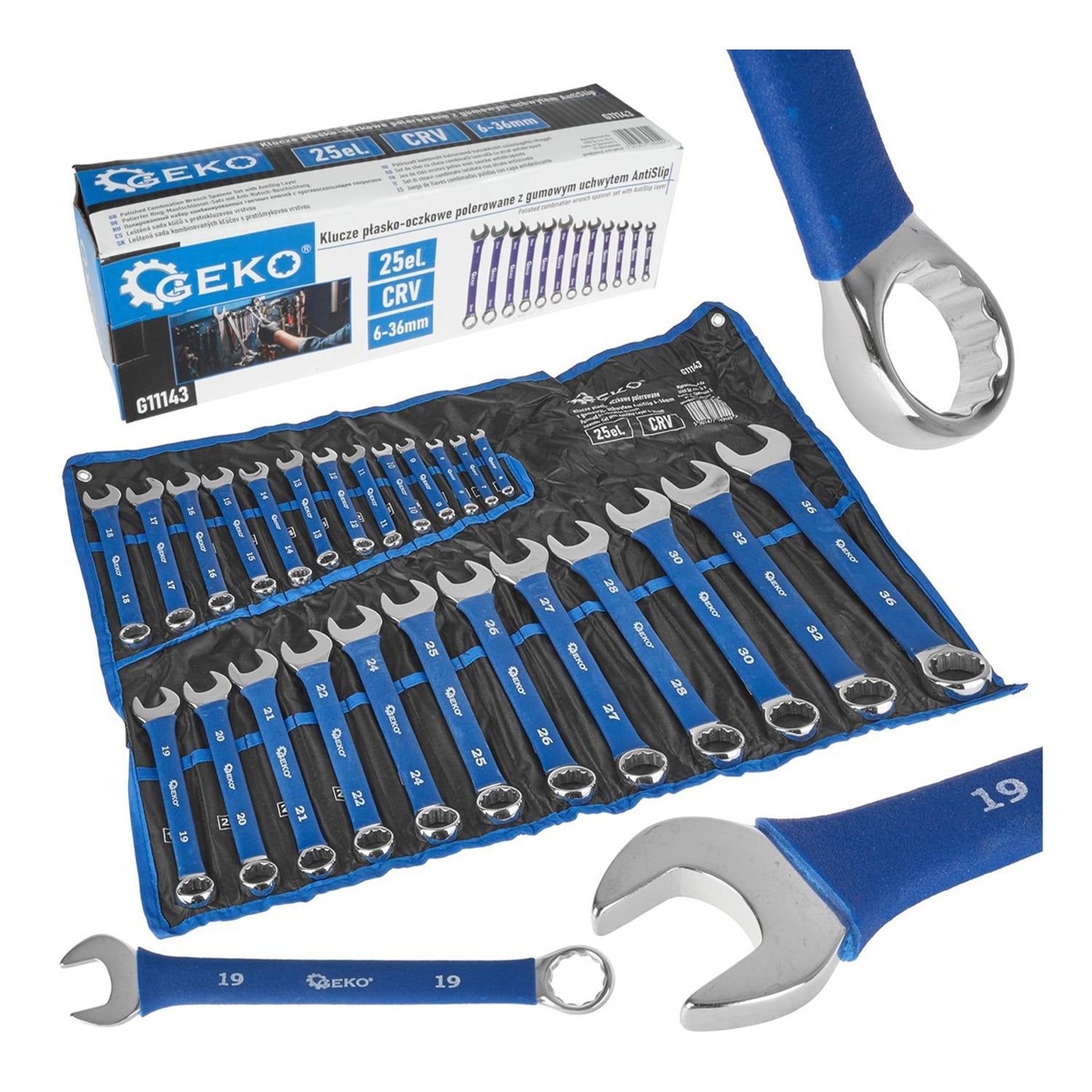 Sada 25 kombinovaných pevných očkových kľúčov s pogumovanou protišmykovou rukoväťou 6 - 36mm