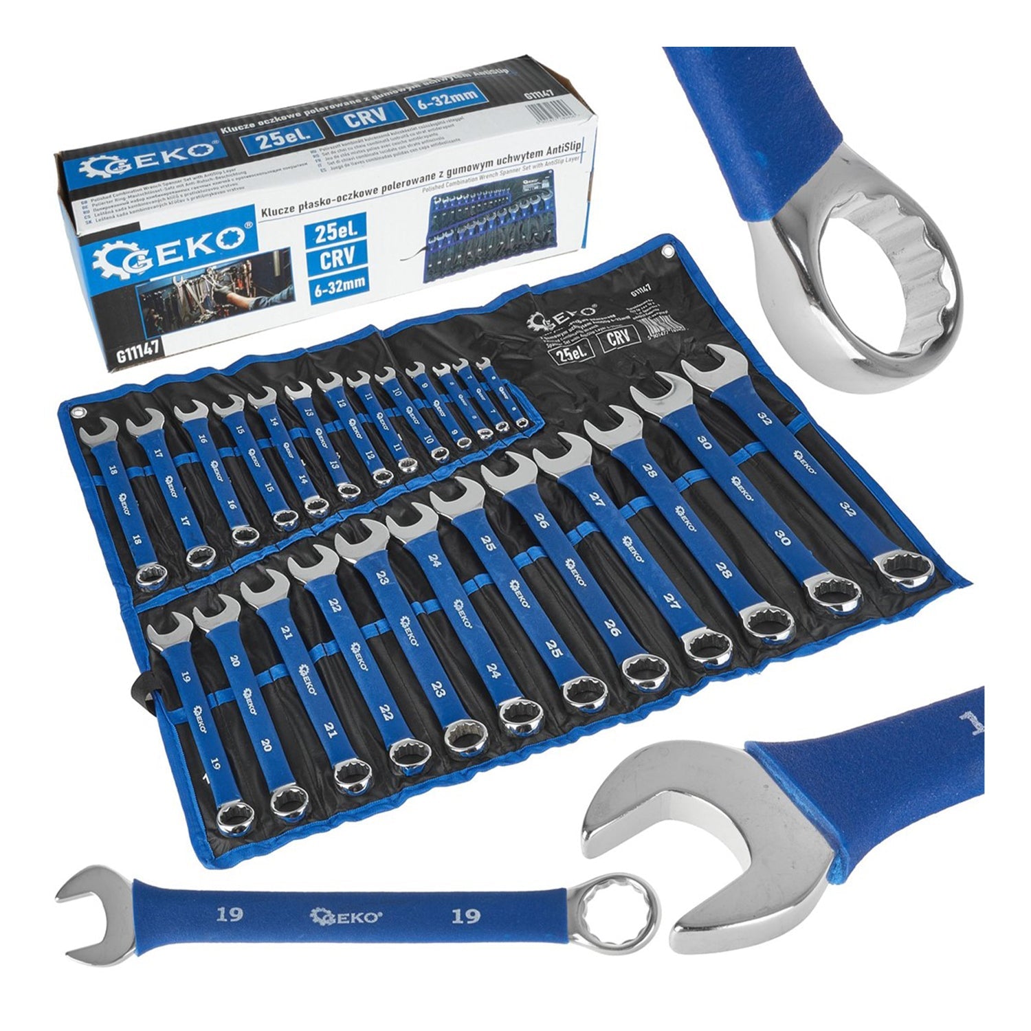 Sada 25 kombinovaných pevných očkových kľúčov s pogumovanou protišmykovou rukoväťou 6 - 32mm