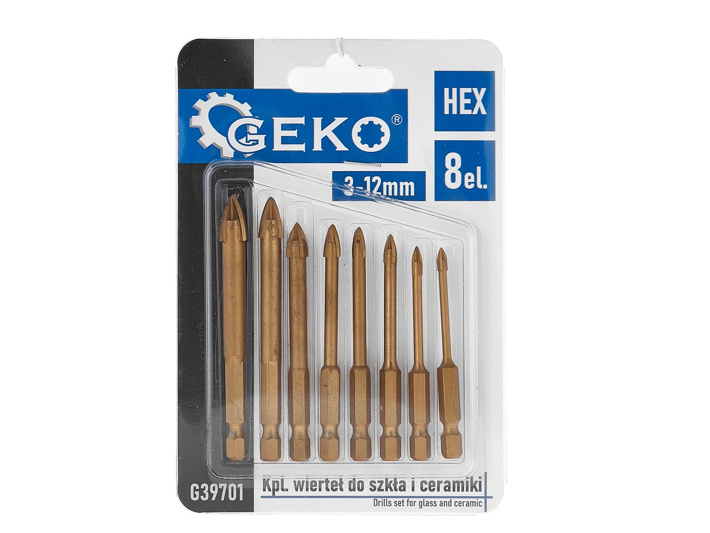 Súprava vrtákov na sklo a keramiku hex 3–12mm 8 dielov GEKO