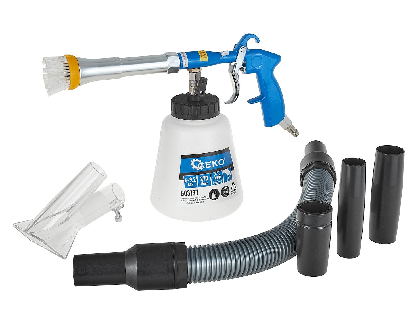 Pneumatická pištoľ na čistenie čalúnenia Tornador s nadstavcom na vysávač Geko