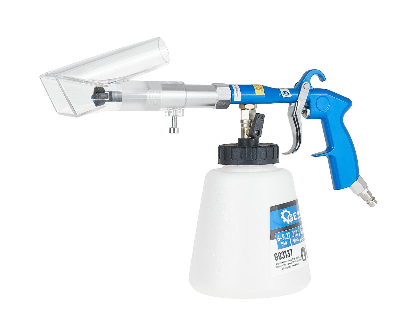 Pneumatická pištoľ na čistenie čalúnenia Tornador s nadstavcom na vysávač Geko