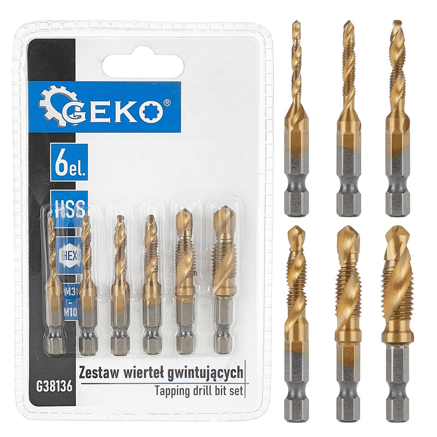 Súprava vrtákov hss hex m3–m10, 6 dielov GEKO