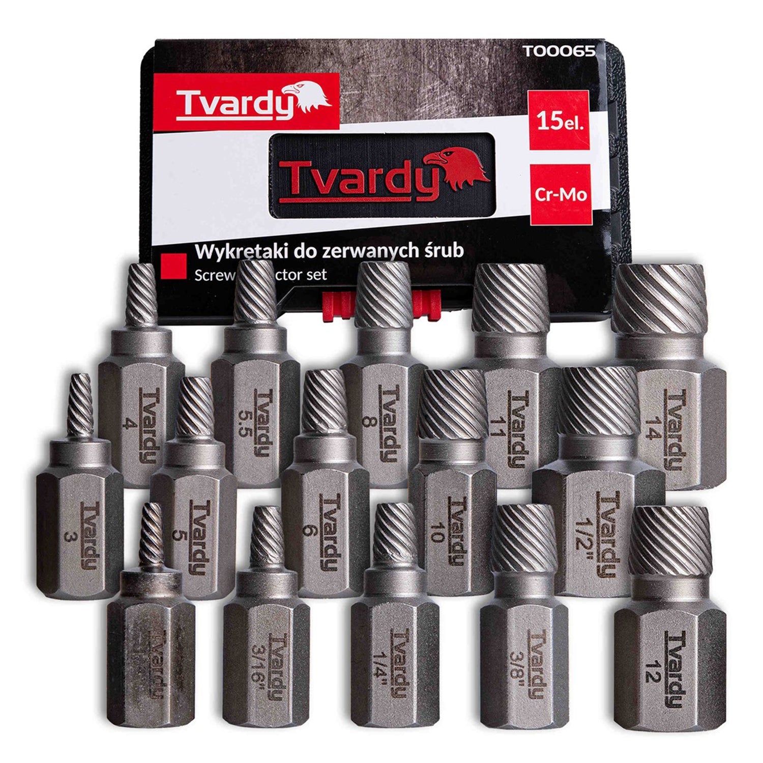 Súprava sťahovákov na poškodené a zlomené skrutky 15 kusov tvardy