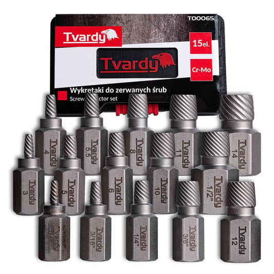 Súprava sťahovákov na poškodené a zlomené skrutky 15ks Tvardy