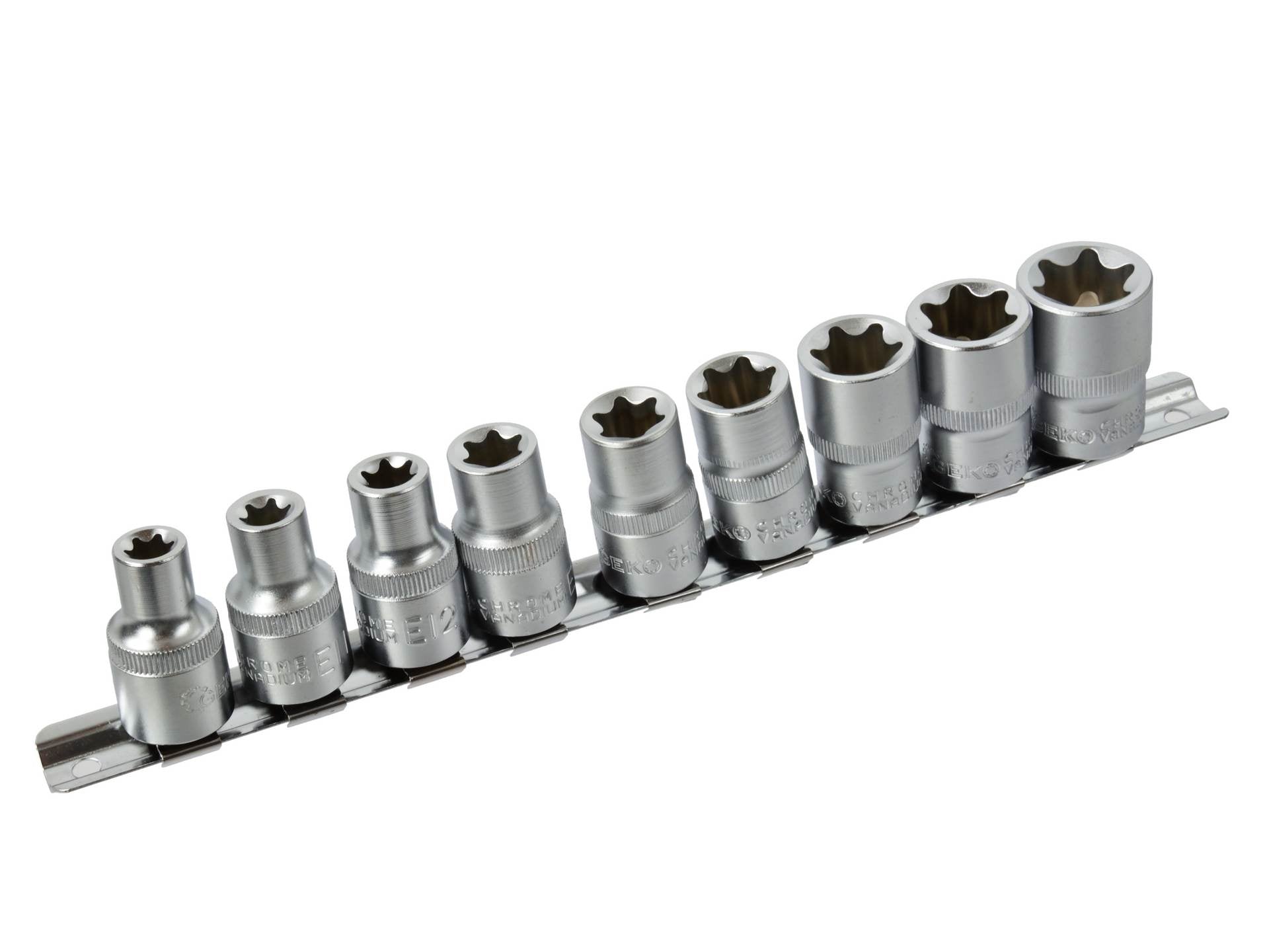 Sada krátkych nástrčiek torx profil e, 1/2, 10–24 mm, 10 kusov