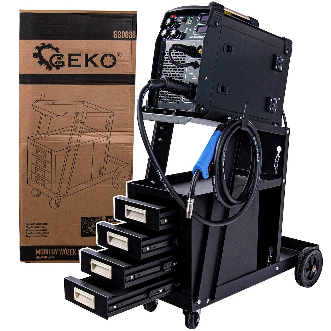 Vozík na zvárací prístroj s rukoväťou a 4 zásuvkami