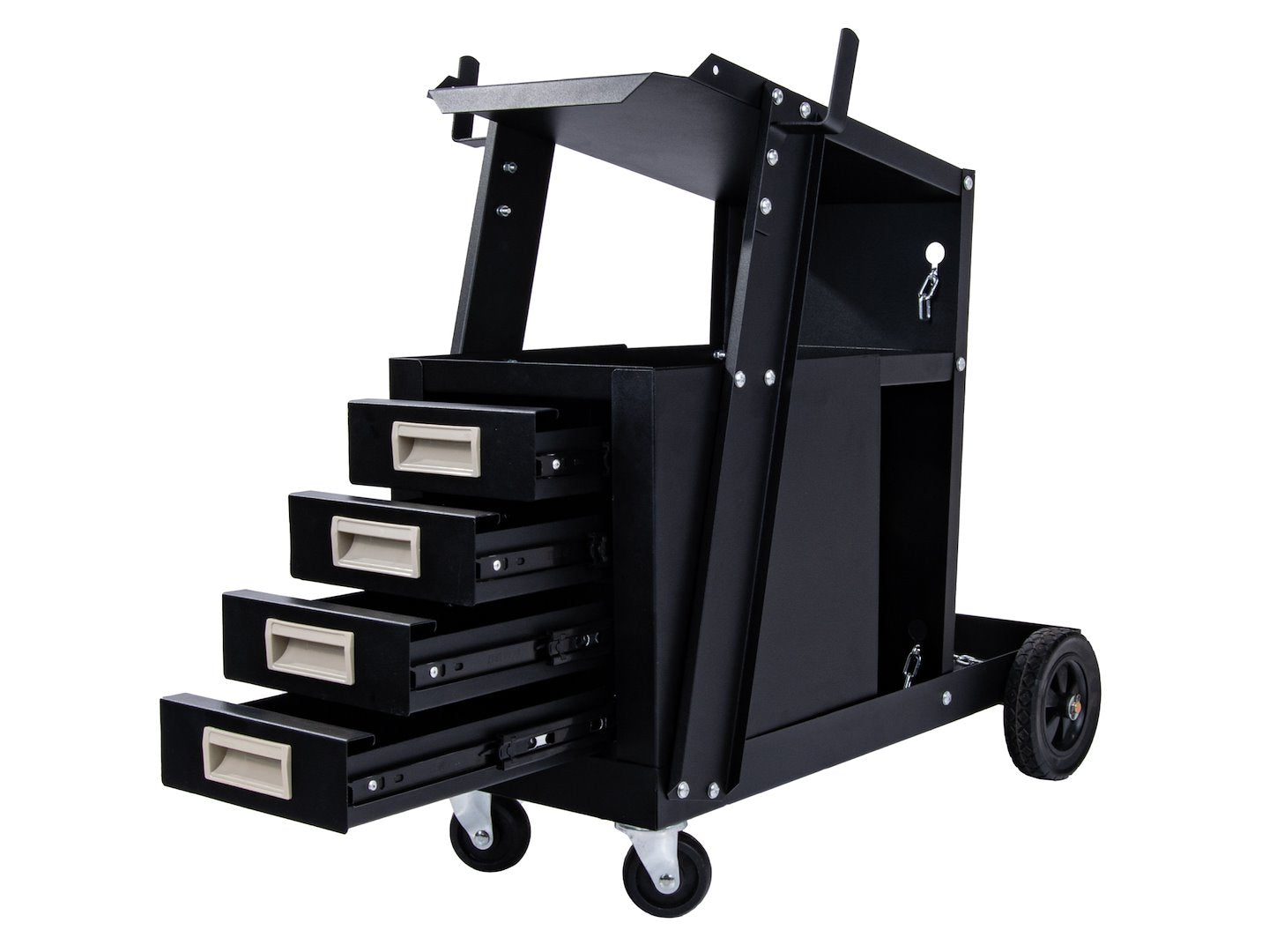 Vozík na zvárací prístroj s rukoväťou a 4 zásuvkami