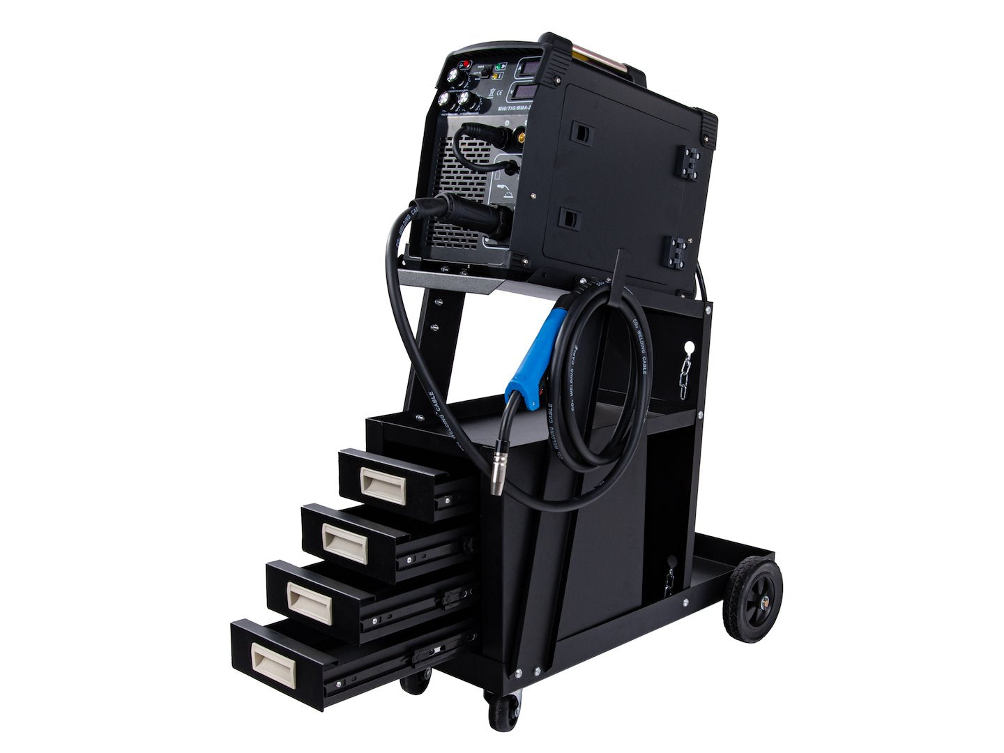 Vozík na zvárací prístroj s rukoväťou a 4 zásuvkami