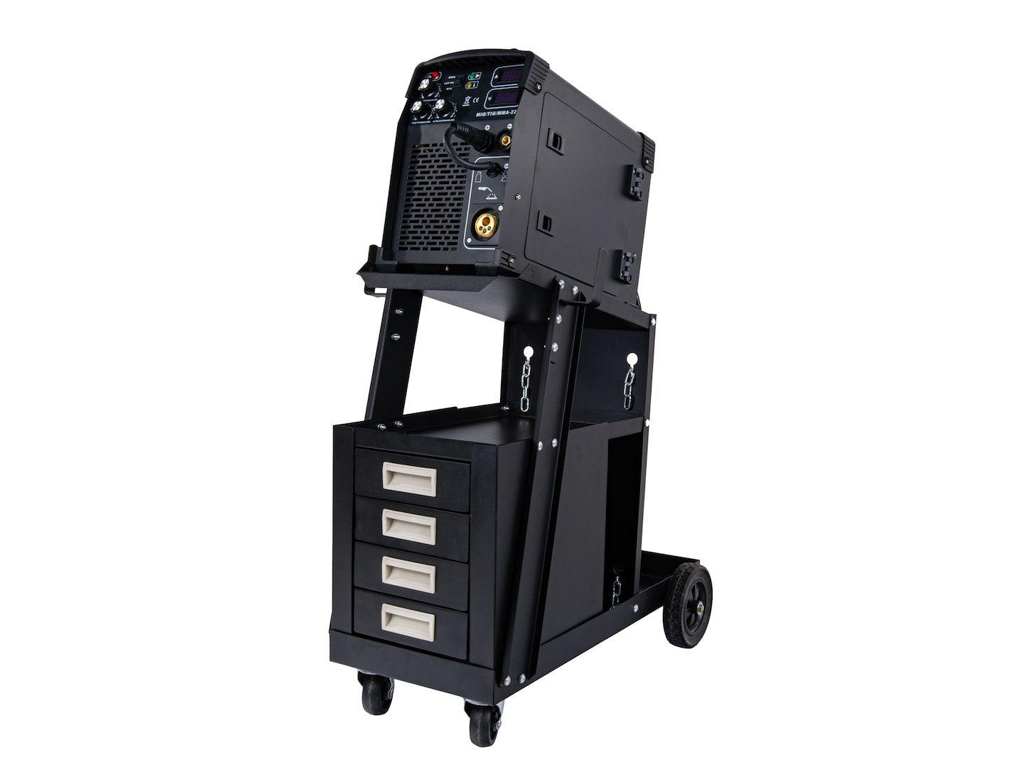 Vozík na zvárací prístroj s rukoväťou a 4 zásuvkami