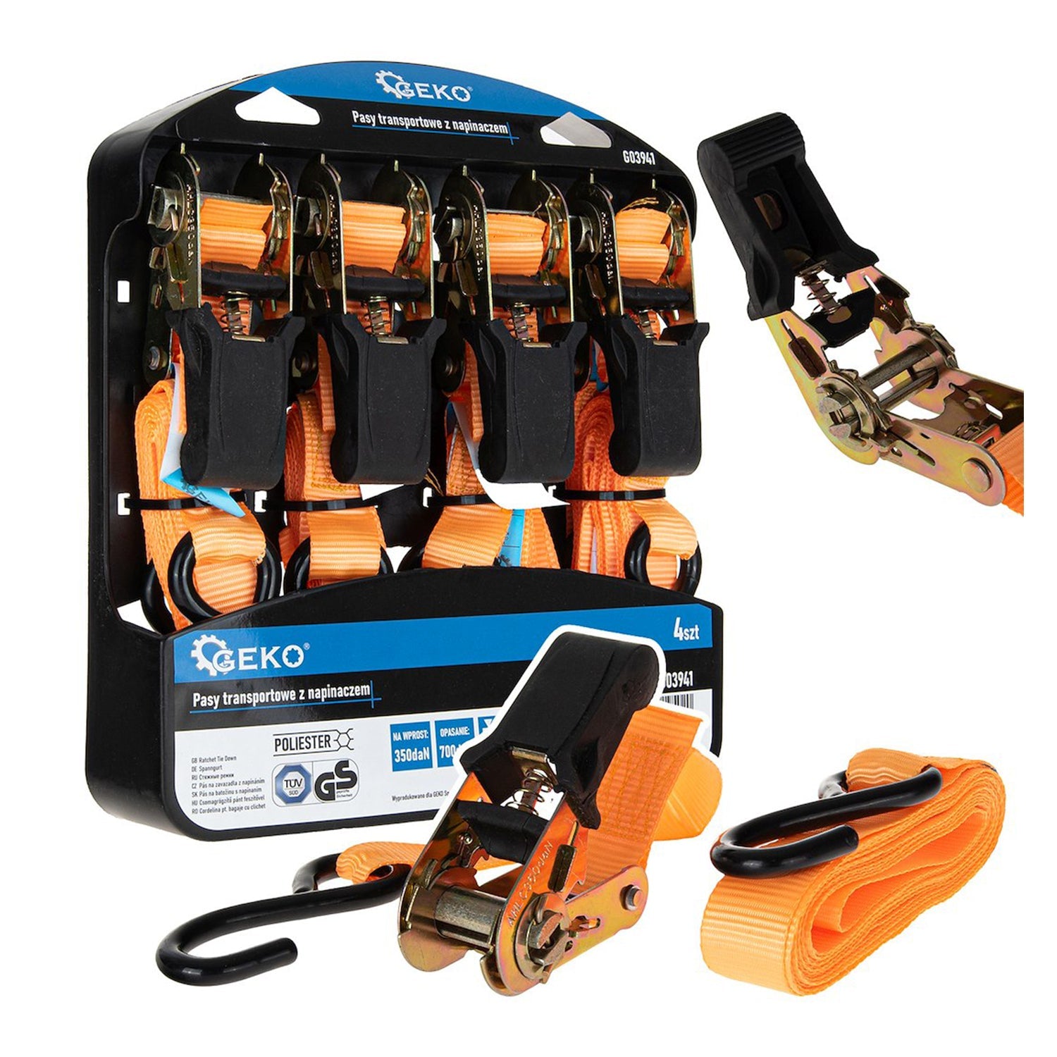 Upínací popruh s račňou 25 mm x 4,5 m 700 kg 4 kusy