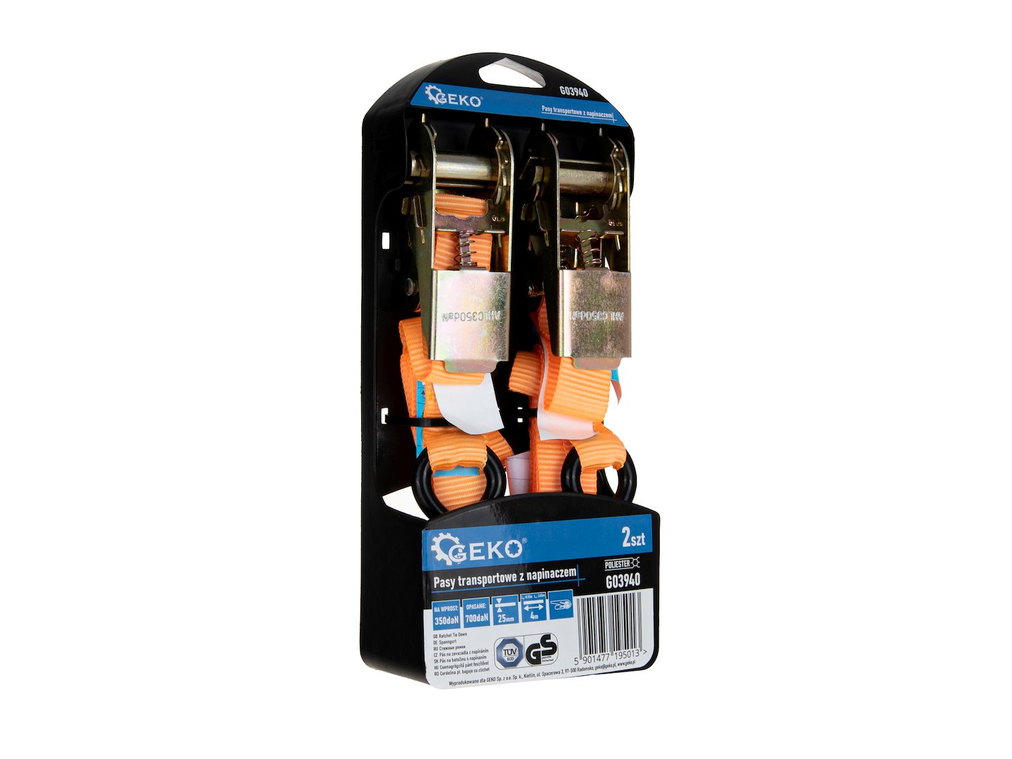 Upínací popruh s račňou 25 mm x 4 m 700 kg 2 kusy