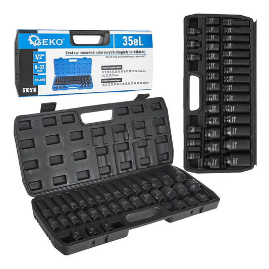 Sada rázových nástrčných hlavíc - kľúčov, krátke aj dlhé, 1/2'', 8 - 32mm, 35 dielov