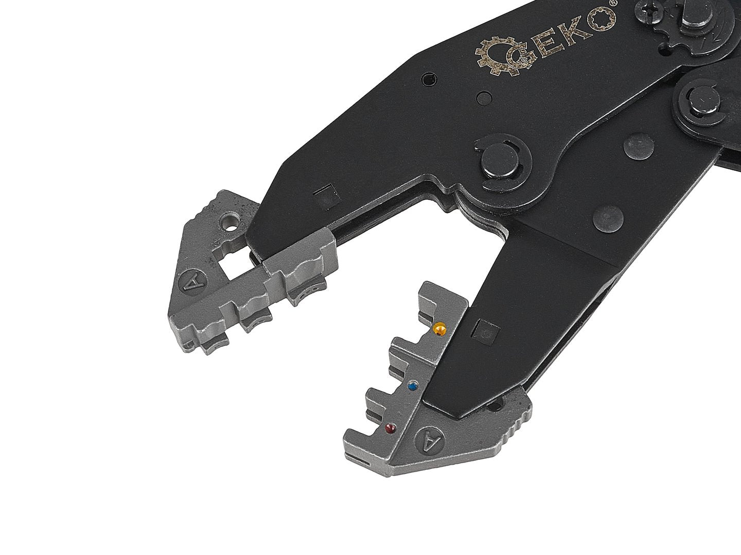 Kliešte na krimpovanie koncoviek a spojok s 5 vymeniteľnými hlavami GEKO