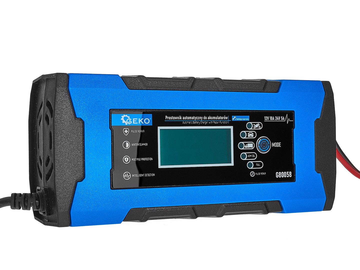 Nabíjačka auto a moto batérií s digitálnym LCD dispejom 12/24V, 10A, s režimom opravy Geko