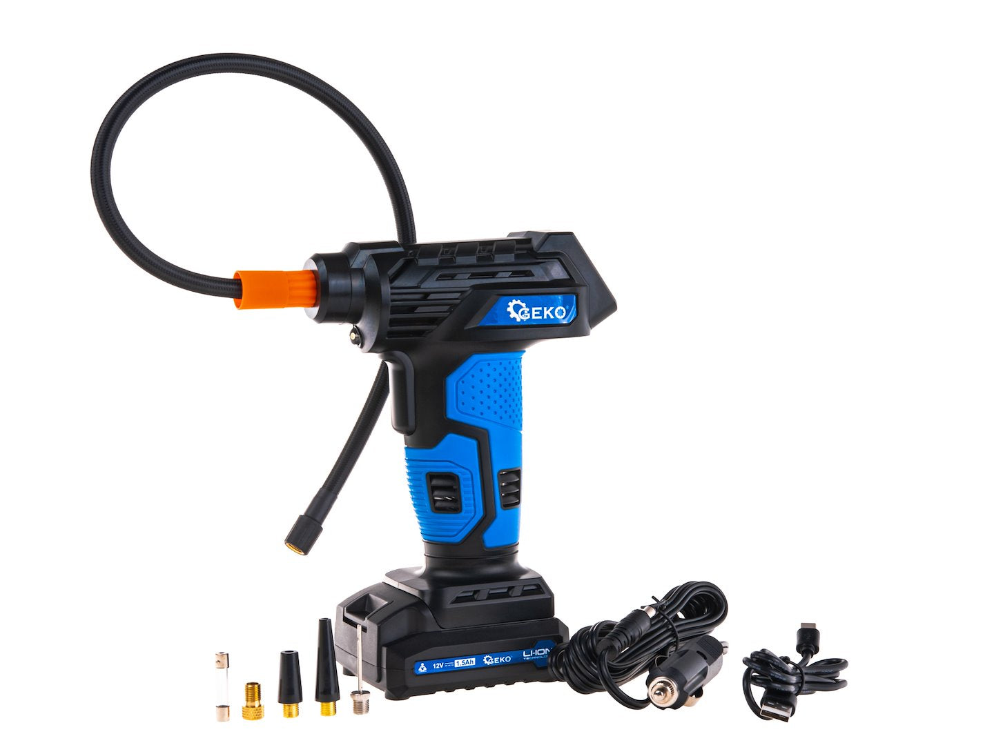 Prenosný akumulátorový kompresor do auta 12V s LCD displejom GEKO