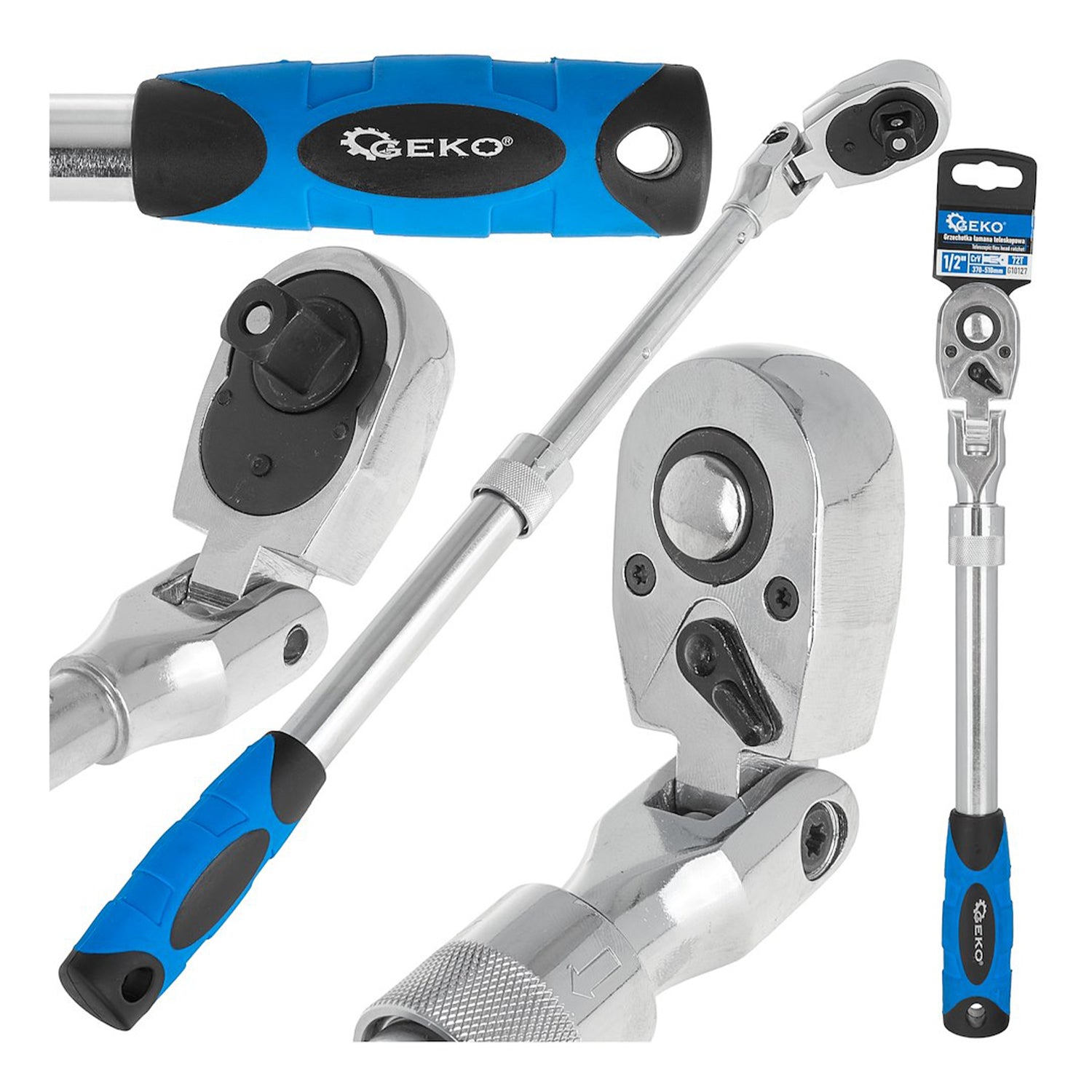 Račňa 1/2''s nastaviteľnou teleskopickou rukoväťou 370 - 510mm a kĺbovou hlavicou 72T Cr-V