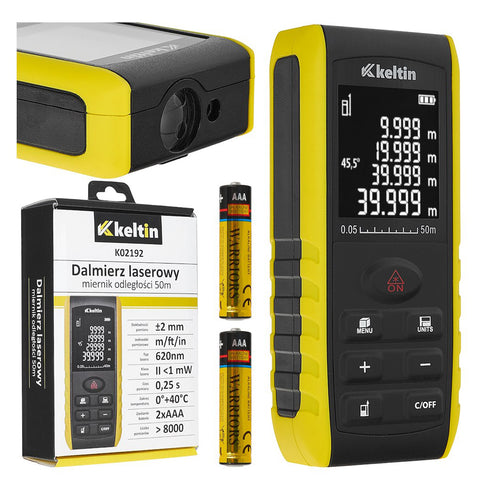 Laserový diaľkomer 2v 1, 50m, s funkciou merania uhlov Ketlin